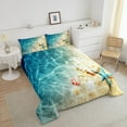 thumbnail image 3 of Ocean Comforter Set Full Beach Bedding Set Coastal Nature Theme Pattern Teal Duvet Set Hawaiian Quilt Sets Sea Wave Animals Starfish Reversible Comforter Set 2 Pillowcases, Blue Room Decor, 3 of 6