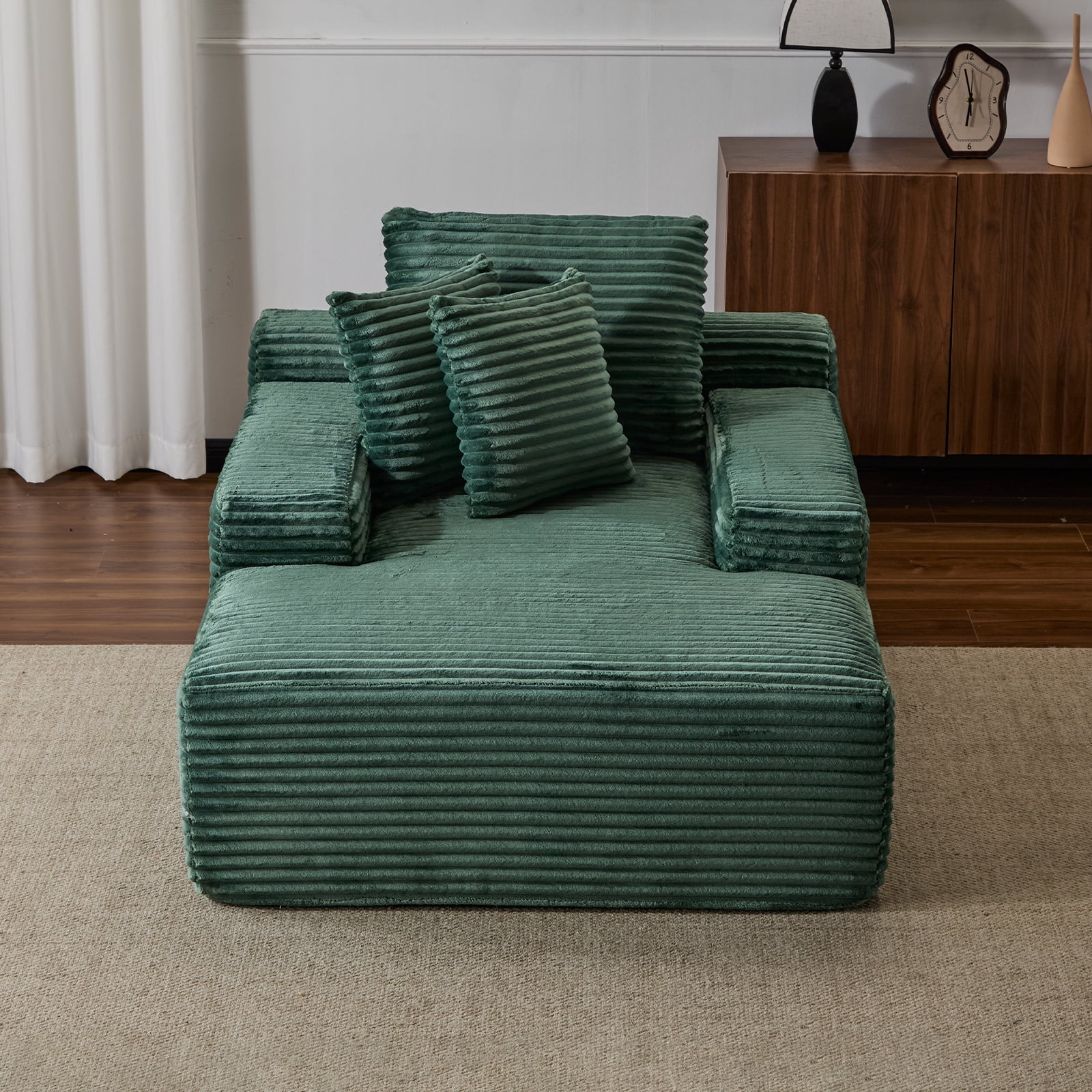 Miniyam Oversized 51" Chaise Lounge Chair, Upholstered Corduroy Sleeper Chair for Living Room, No Assembly, Green