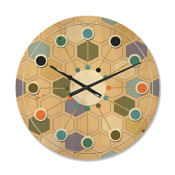 Designart 'Hexagon Retro Pattern VI' Mid-Century Modern Wood Wall Clock