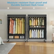 VIPEK R2C Plus Heavy Duty Rolling Garment Rack with Cover Clothing Rack Portable Closets with Adjustable 3 Wire Shelving & Double Rods, Wardrobe on Wheels, Black Rack with Black Cover