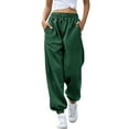 thumbnail image 2 of Women's Casual Fashion Solid Color Casual Pants with Drawstring Elastic Waist - Sanitary Pants Leggings for Daily Wear and Winter Activities,Dark Green,S, 2 of 8
