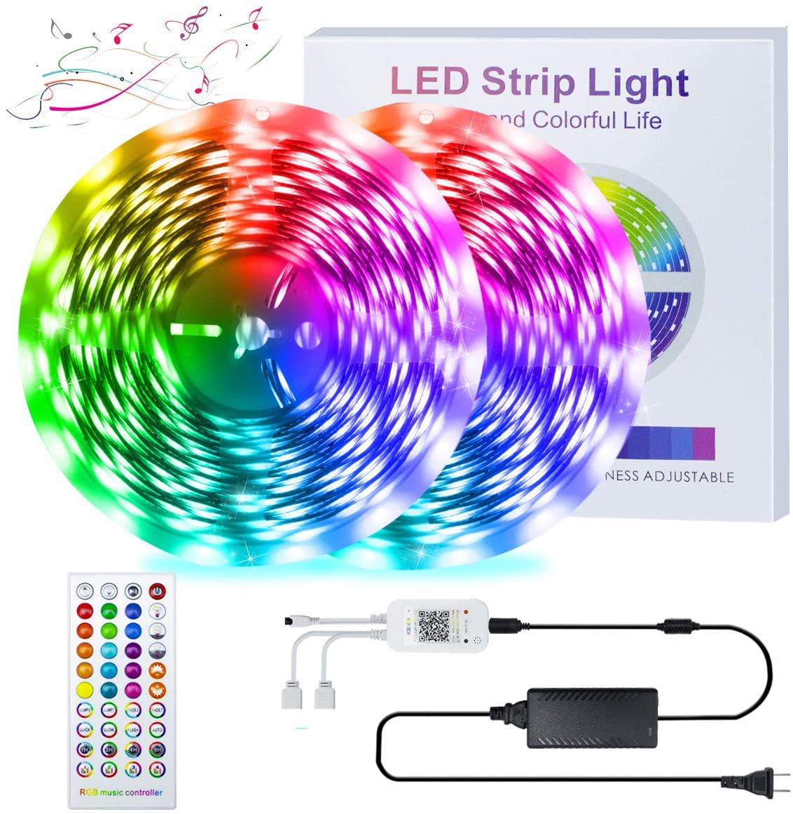 49.2ft LED Strip Lights RGB Color Chang Bluetooth Tape Music Room Party TV Lamps 