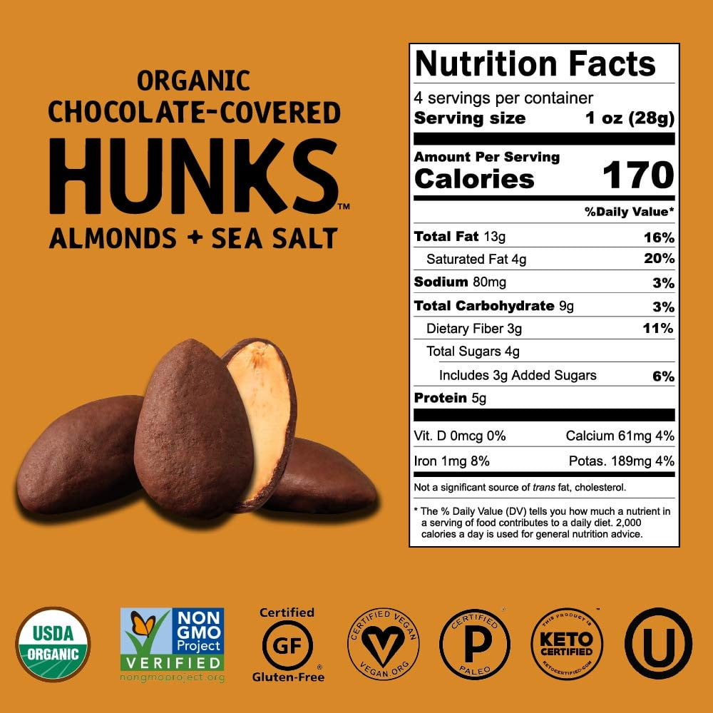 Hu Keto Friendly Vegan Hunks |Chocolate Covered Almonds With Sea Salt | 6 Pack | Non-GMO, Gluten Free, Paleo, Organic Dark Chocolate
