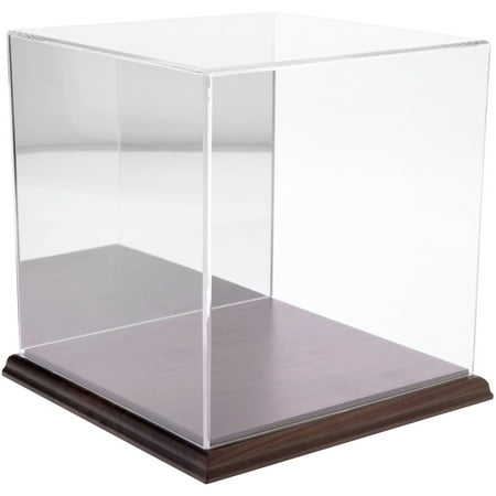 Plymor Clear Acrylic Display Case with Hardwood Base (Mirror Back), 8" x 8" x 8"
