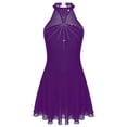 thumbnail image 4 of DPOIS Women's Rhinestones Mesh Skirted Leotard Figure Ice Skating Dress Purple XL, 4 of 7