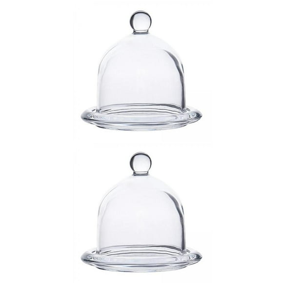 2Pcs Transparent Glass Dessert Serving with Dome Lid Wedding