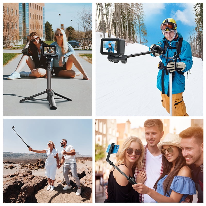 Bluetooth Camera Tripod Selfie Stick - Bigcan Vlog Remote Control Extendable Tripod Pole for GoPro 13/12/11/10/9/8/MAX & iOS Android Phones, Foldable 173–600mm with Rotating Phone Holder