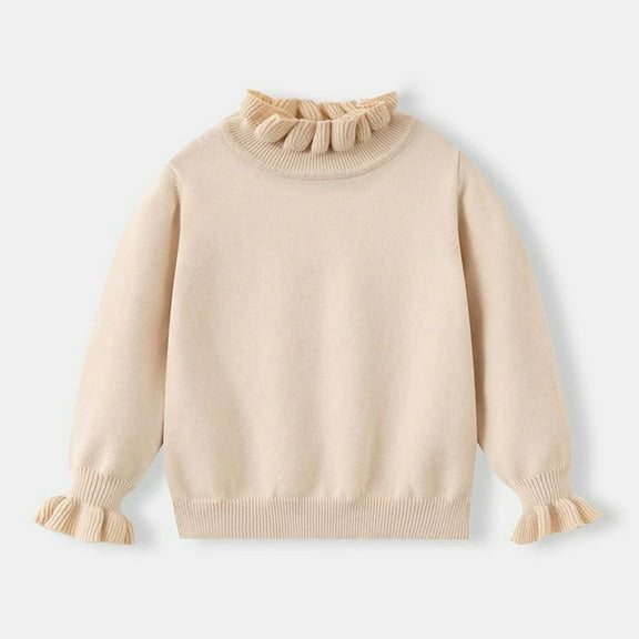 Likimi Toddler Kids Girls Sweater Long Sleeve Solid Color Crewneck Pullover Base Layer Tops Thermal Comfortable Relaxed Fall Winter Clothes Size 3-4 Years Beige