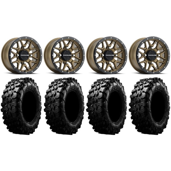 Raceline Krank 14" Wheels Bronze  38mm 28" Carnivore Tires Can-Am Commander Maverick Renegade Outlander Defender