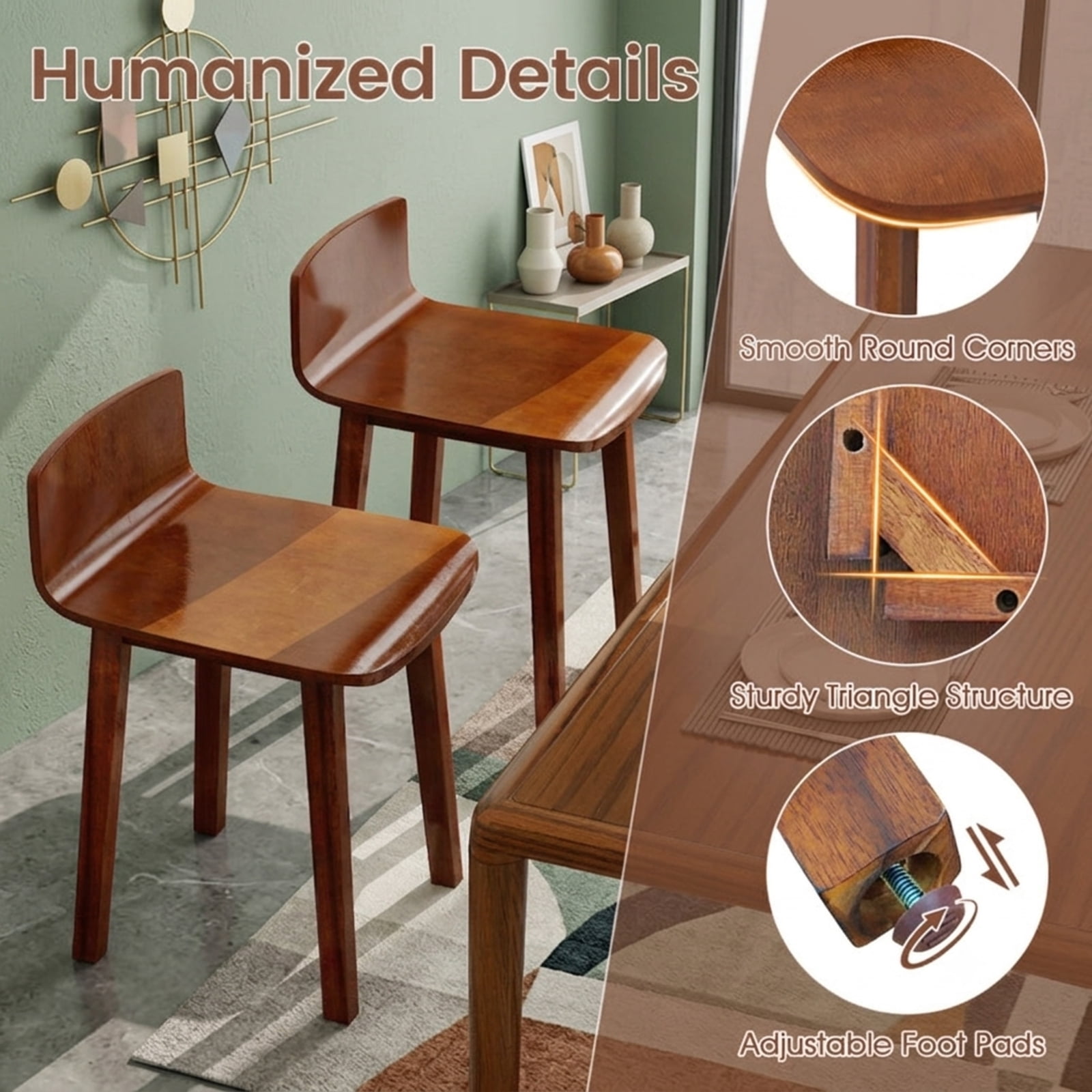 Furnibear Wood Dining Chair Set of 2 Farmhouse Kitchen Dining Room Chairs Mid-Century Modern Armless Side Chairs for Kitchen Dining Room, Brown