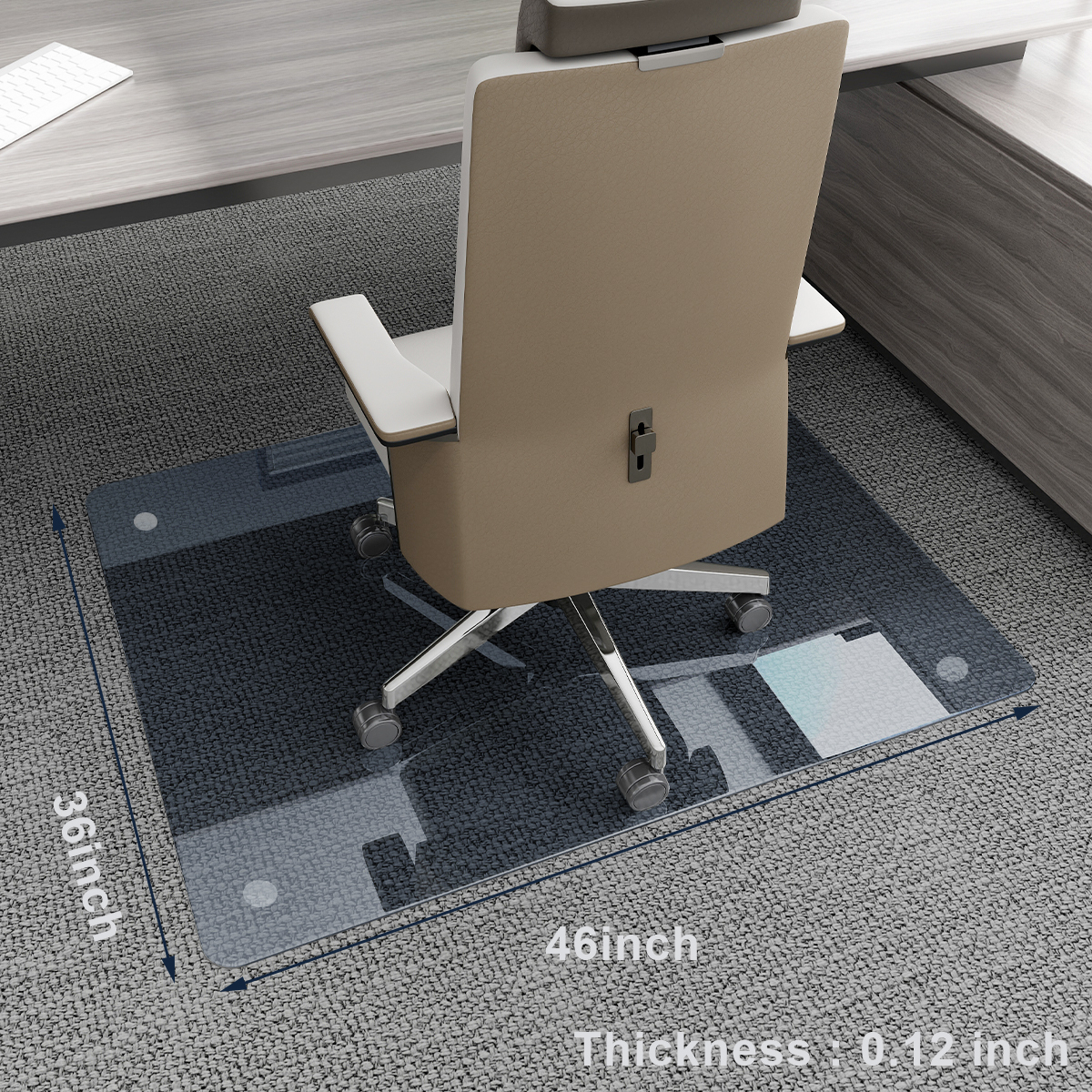 Lumora 36.1" x 46" Glass Chair Mat Heavy Duty Hard Tempered Glass Mat,Gray