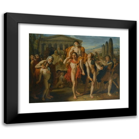 French School 14x12 Black Modern Framed Museum Art Print Titled - Diagoras of Rhodes (18th Century)