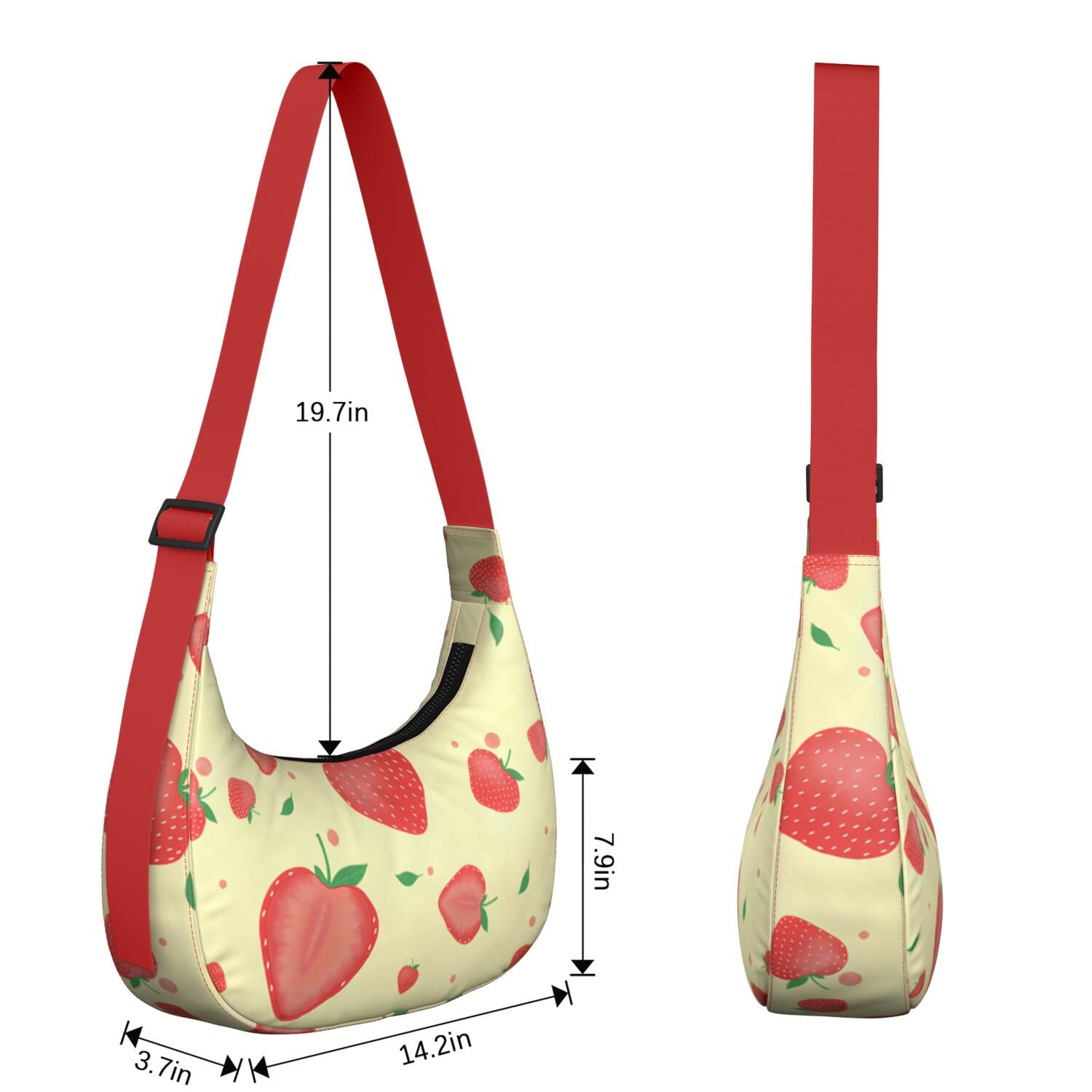 Fruity Strawberry Lover Shoulder Bag for Women, Cute Red Print Crossbody Purse, Lightweight Water-Resistant Hobo Tote, Sweet Summer Berry Handbag