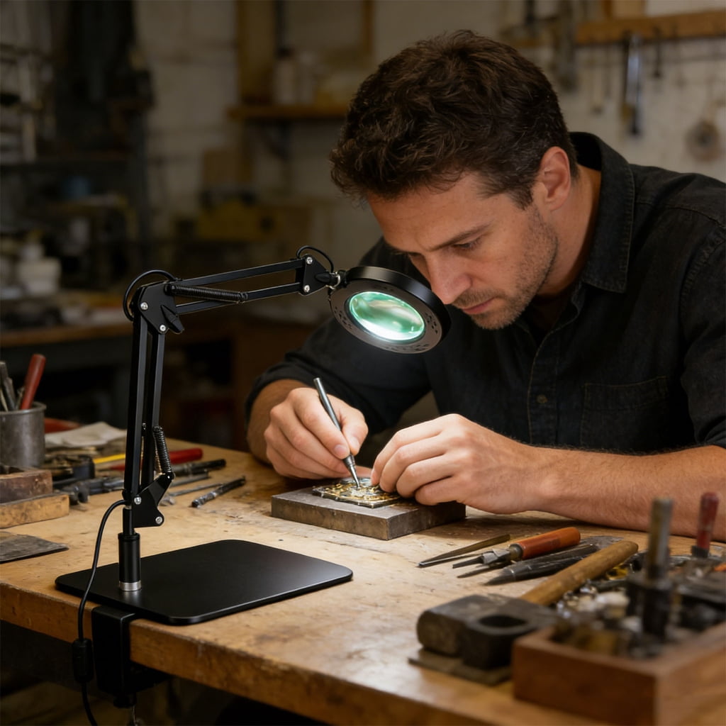 Brilliant Led Magnifying Lamp Offering Extendable Arm And Strong Metal Support