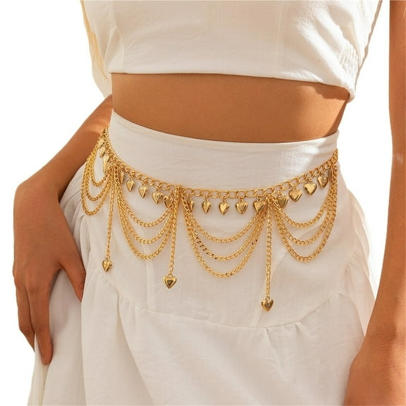 Belly Dance Waist Chain Gold Color Star Love Heart Butterfly Pendant Chain For Women Bikini Party Belt