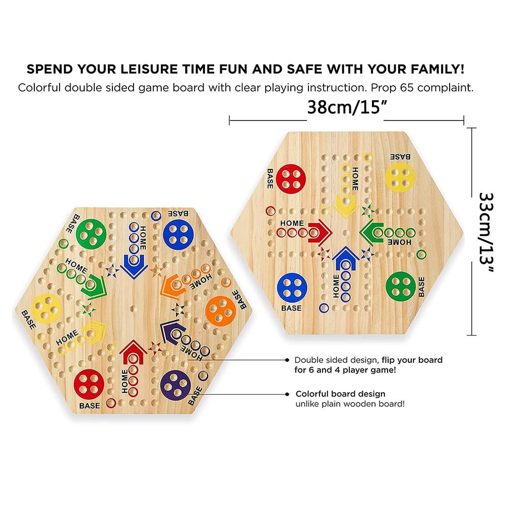 Srliya Wooden Marble Board Game – Hexagonal Flying Chess For 4-6 Players, Double-Sided Fun - View #7