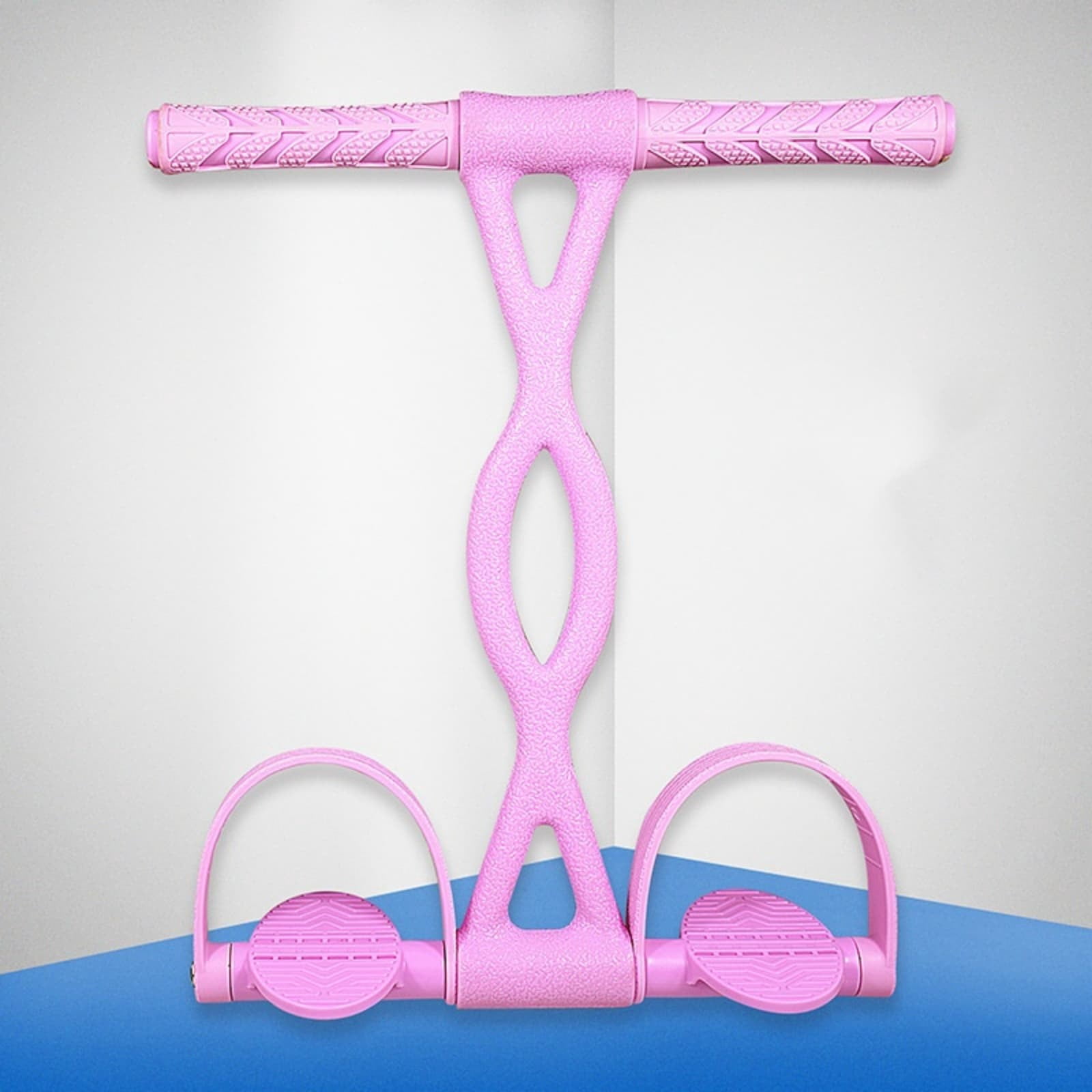 QIUXUJ-16.54 Inch Sit-Up Assist Trainer, Foot Pedal Resistance Band with Handles, Elastic Exercise Tool for Home Gym, Yoga, Workout (Pink)