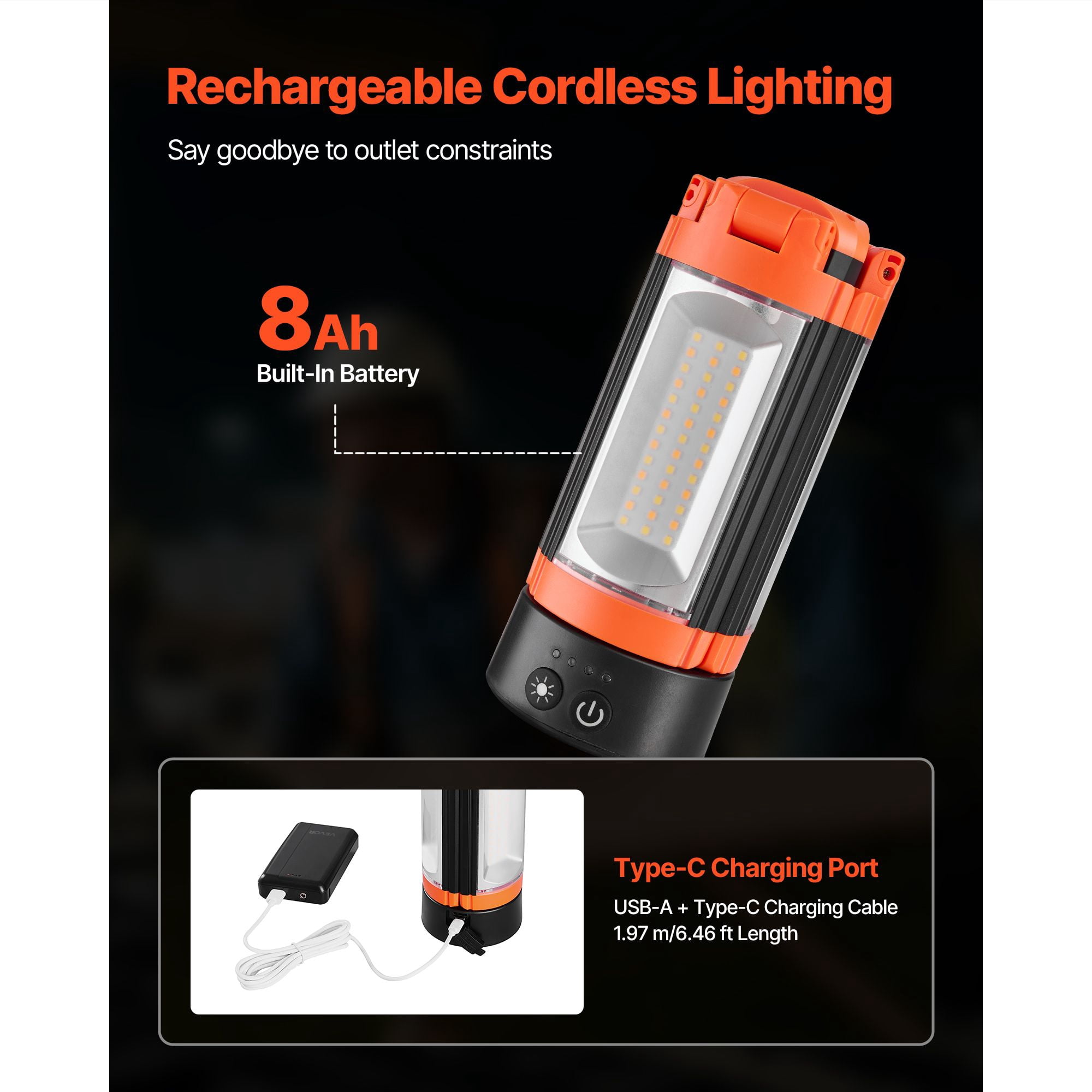 Tripod LED Work Light 2200lm 3000K-6500K 8Ah Battery IP65 Waterproof for Outdoor Construction Camping