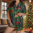 thumbnail image 2 of Ruimatai Women Christmas Print Pajama Set Short Sleeve Button Down Top with Shorts Soft Polyester Casual Loungewear Homewear, 2 of 5