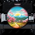 thumbnail image 1 of Mountain with Blossom Pattern Polyester Universal Spare Wheel Tire Cover Wheel Covers for Trailer RV SUV Truck Camper, 1 of 5
