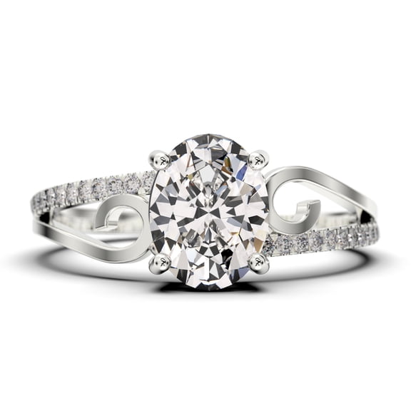 Gorgeous Art nouvea 1.50 Carat Oval Cut Diamond Moissanite Twirled Style Engagement Ring, Wedding Ring in 925 Sterling Silver With 18k White Gold Plating Gift For Her Promise Ring, Silver, White Gold