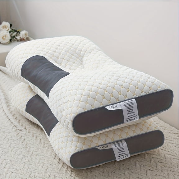 2pcs Ergonomic Cervical Pillows for Deep Sleep - Orthopedic Neck Support, Ideal for Side & Back Sleepers, Machine Washable, Durable Polyester Core, All-Season Comfort