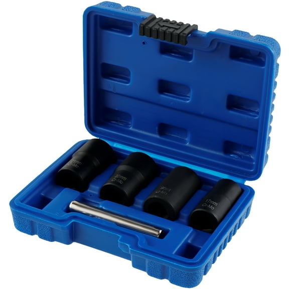 CIVG 5pcs Damaged Screw Extractor Set Sturdy Broken Bolt and Nut Remover Kit with Bar 17/19/21/22mm Screw Extractor Socket Wheel Nut Removal Tool for Rusted Screws Damaged Screw