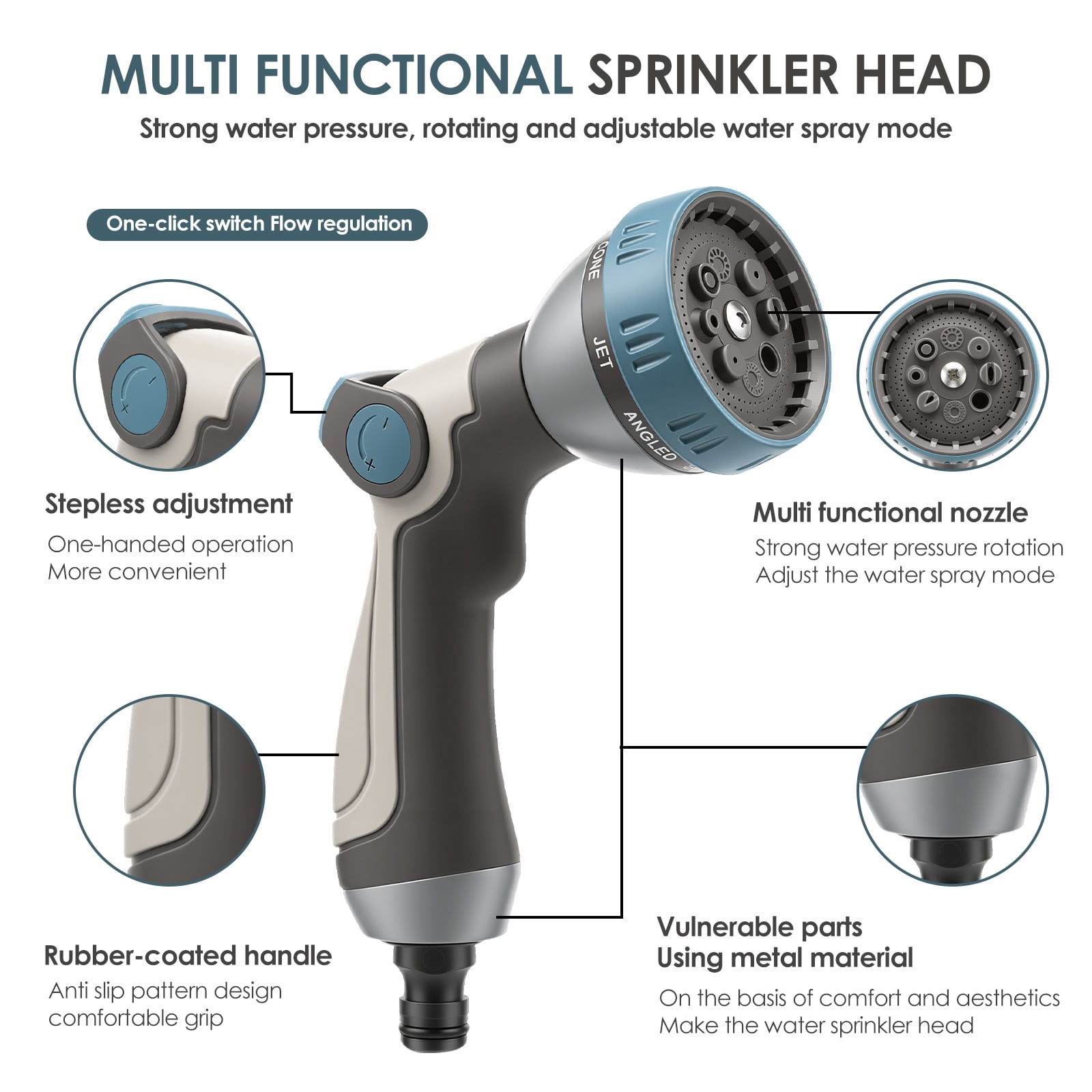 Garden Hose Nozzle Sprayer High Pressure Garden Water Sprayer with 8 Watering Pattern Stepless Flow Adjustment for Washing Car Pet Floor Glass