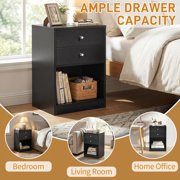 UBesGoo 2 Drawers Wooden Nightstand in Black Finish Bedside Table Bedroom