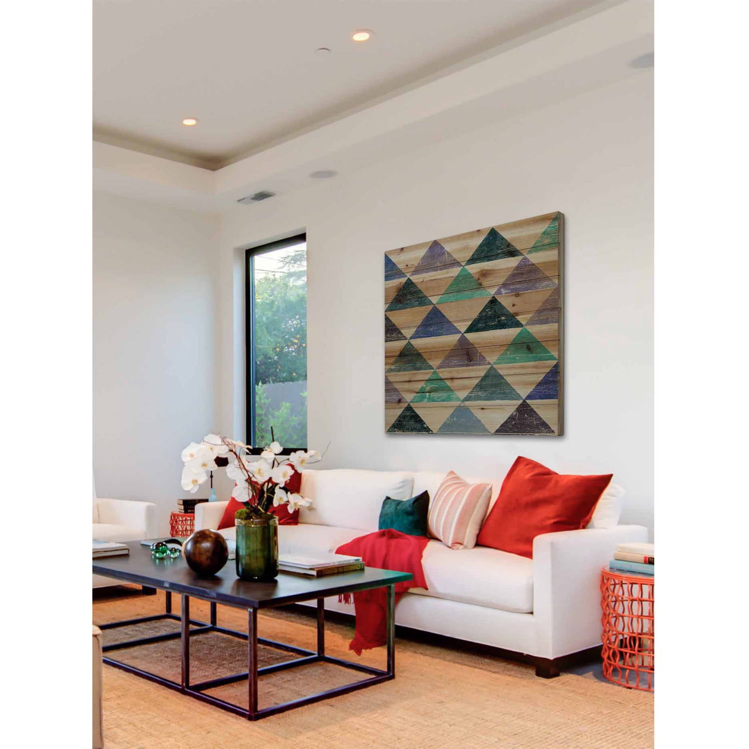 Marmont Hill - "Pastel Triangles" Painting Art Print On Natural Pine Wood, 24.0" x 1.5"