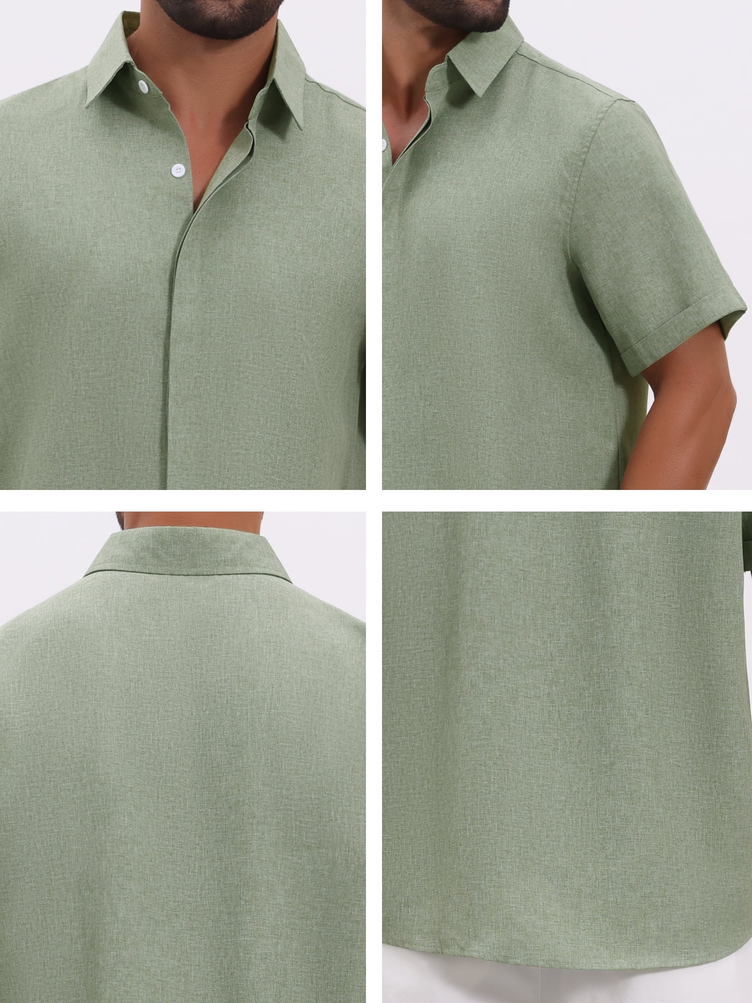 DARING DIVA Men's Solid Summer Short Sleeve Button Down Linen Shirts M Light Green