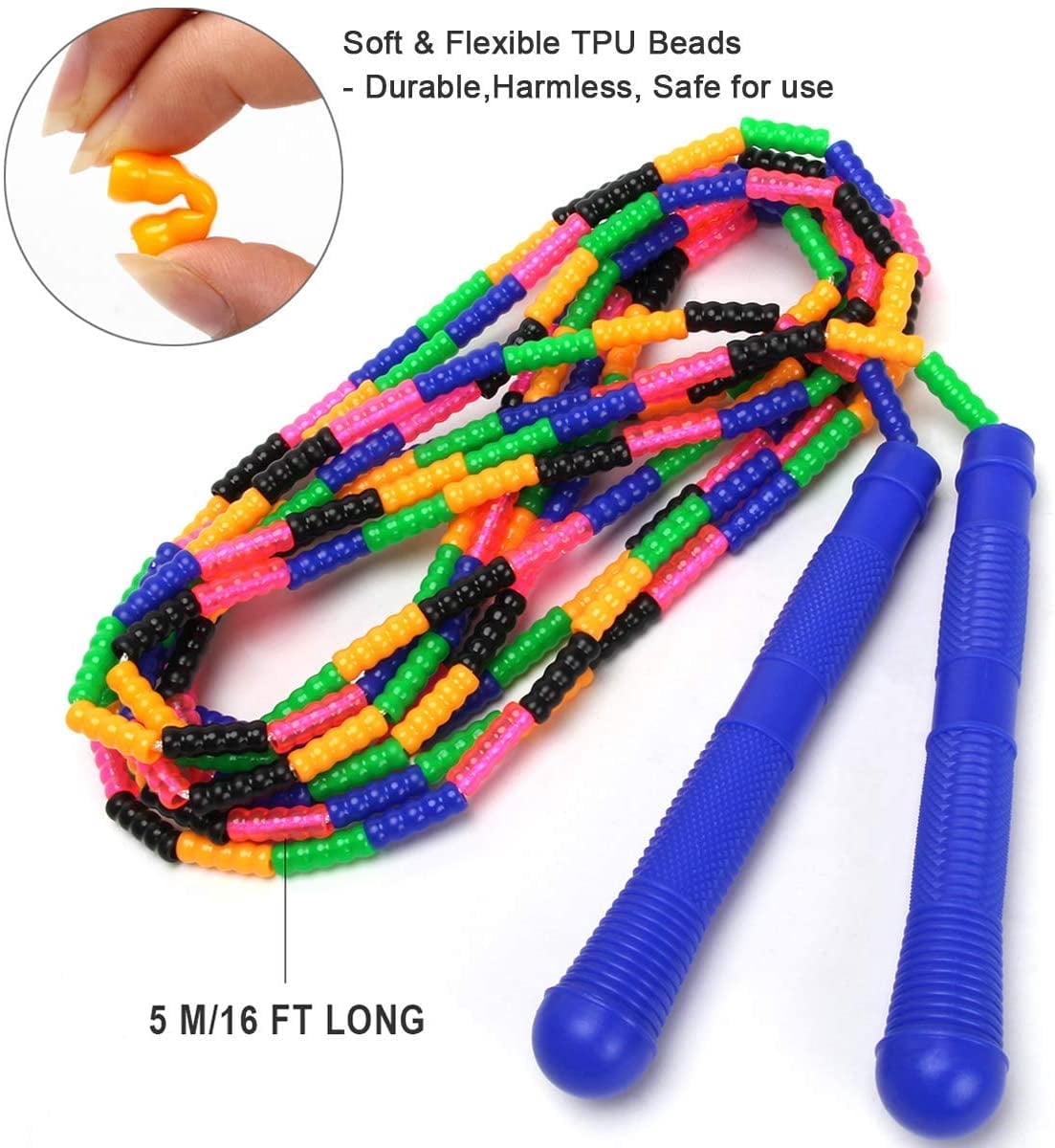 BESTSKY 2026 New 2Pcs Double Dutch Jump Rope Long Jump Rope 16 Ft Beaded Skipping Rope, Ergonomic Design for Fitness, Cardio, Outdoor Play, Group Exercise, Team Sports, Recreational Activities.
