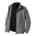 thumbnail image 3 of qafoshin Men's Fleece Jacket Oversized Long Sleeve Stand Collar Coat Casual Solid Color Full Zip Fall Winter Outerwear, 3 of 7