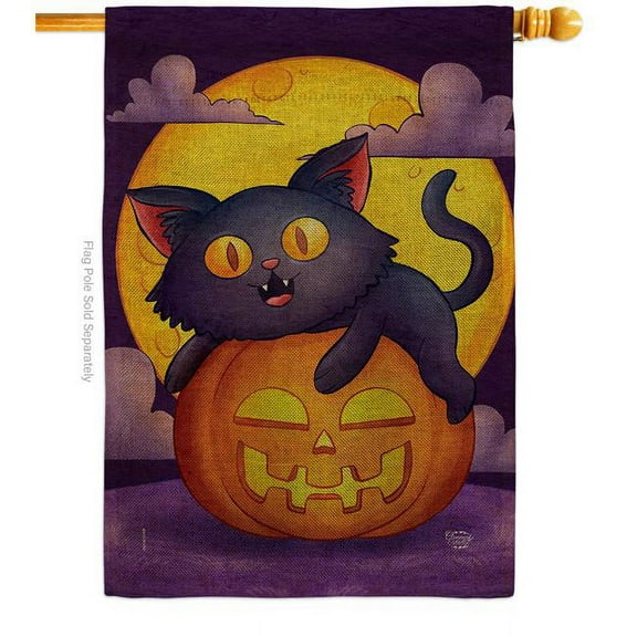 Ornament Collection H190170-DB Halloween Kitty Falltime 28 x 40 in. Double-Sided Decorative Vertical House Flag for Decoration Banner Garden Yard Gift