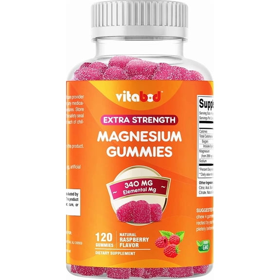 Vitabod Extra Strength Magnesium Gummies, Supports Nerve Health, Bone Health, Muscle Health - 120 Gummies