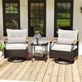 thumbnail image 4 of Costway 3 PCS Outdoor Swivel Chair Set with 2-Tier Tempered Glass Side Table Cushions, 4 of 10