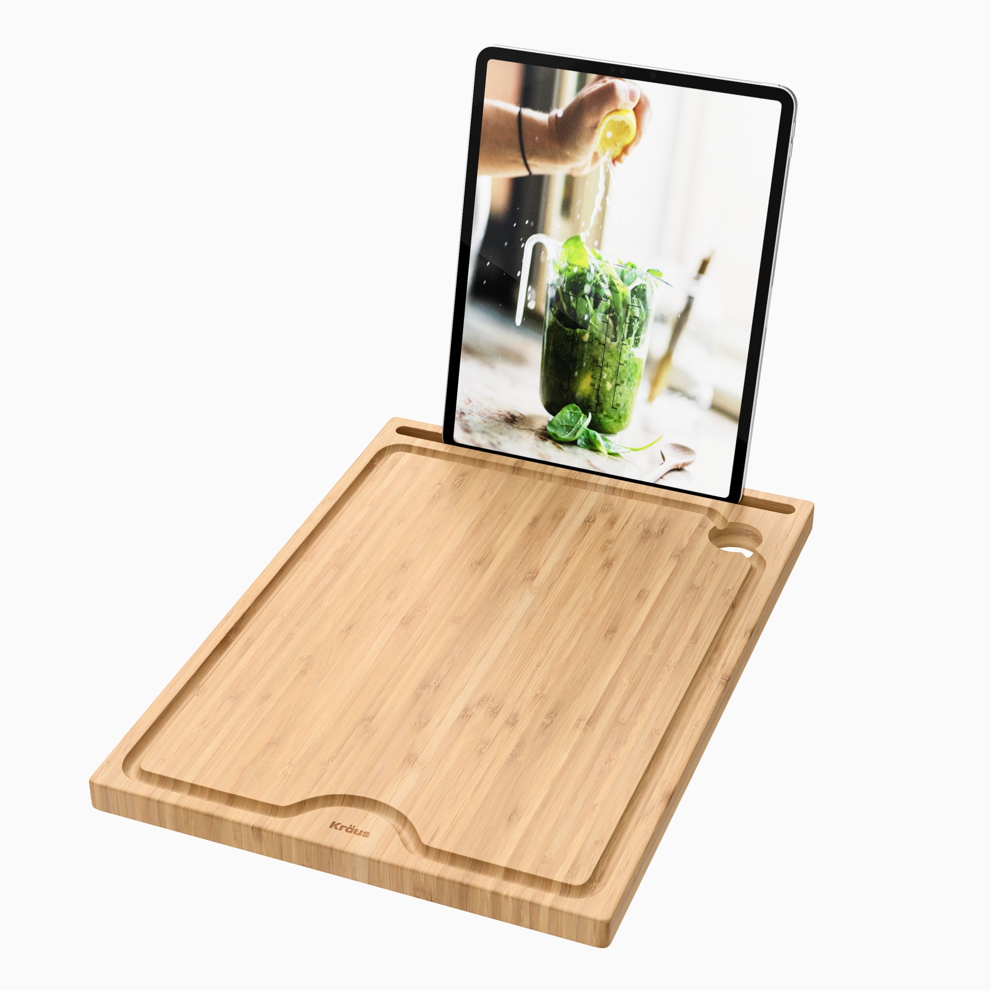 Solid Bamboo Cutting Board with Mobile Device Holder for Standard Kitchen  Sink or Countertop Measuring 19-1/2'' W x 12'' D x 3/4'' H by KRAUS