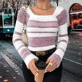 thumbnail image 2 of CHUMUD Women Pullover Sweater Long Sleeve Square-neck Color-blocked patchwork Tops Fuzzy Warm and Slim-fit Knits, 2 of 7