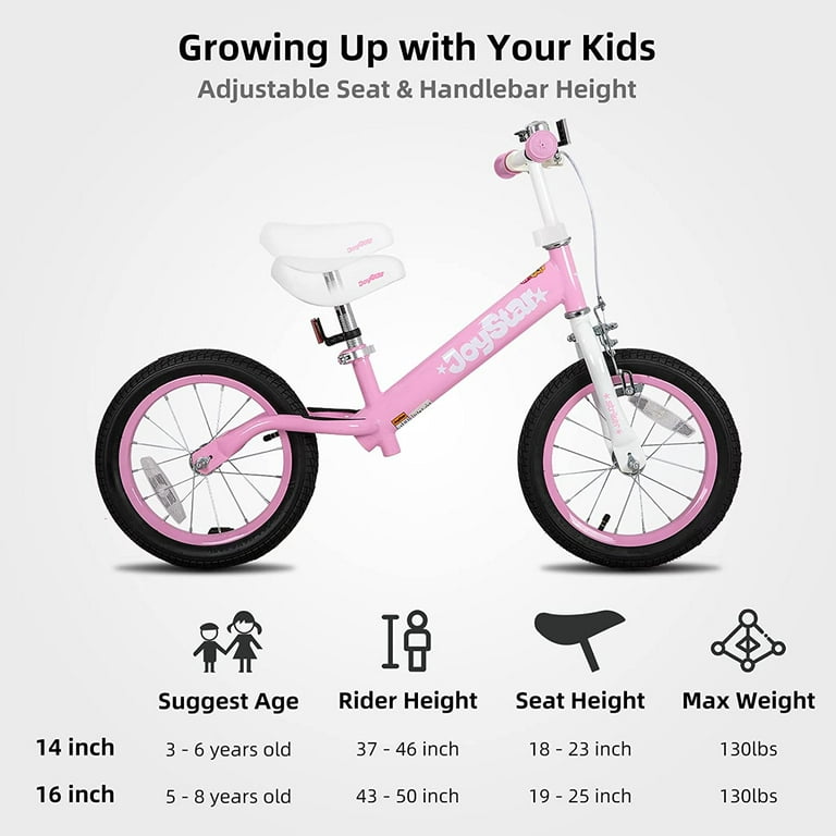 JOYSTAR 14/16 Inch Balance Bike for Toddlers and Kids Ages 3-8 Years Old  Boys and Girls - Sport Kids Balance Bike with Handbrake - No Pedal Training