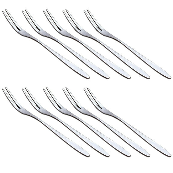 10 Pieces Stainless Steel Fruit Fork Cocktail Fork Two Prongs Dessert Cake Forks Mussel Forks Tasting Forks 5.1 Inch for Fruit BBQ Party Gathering Supplies