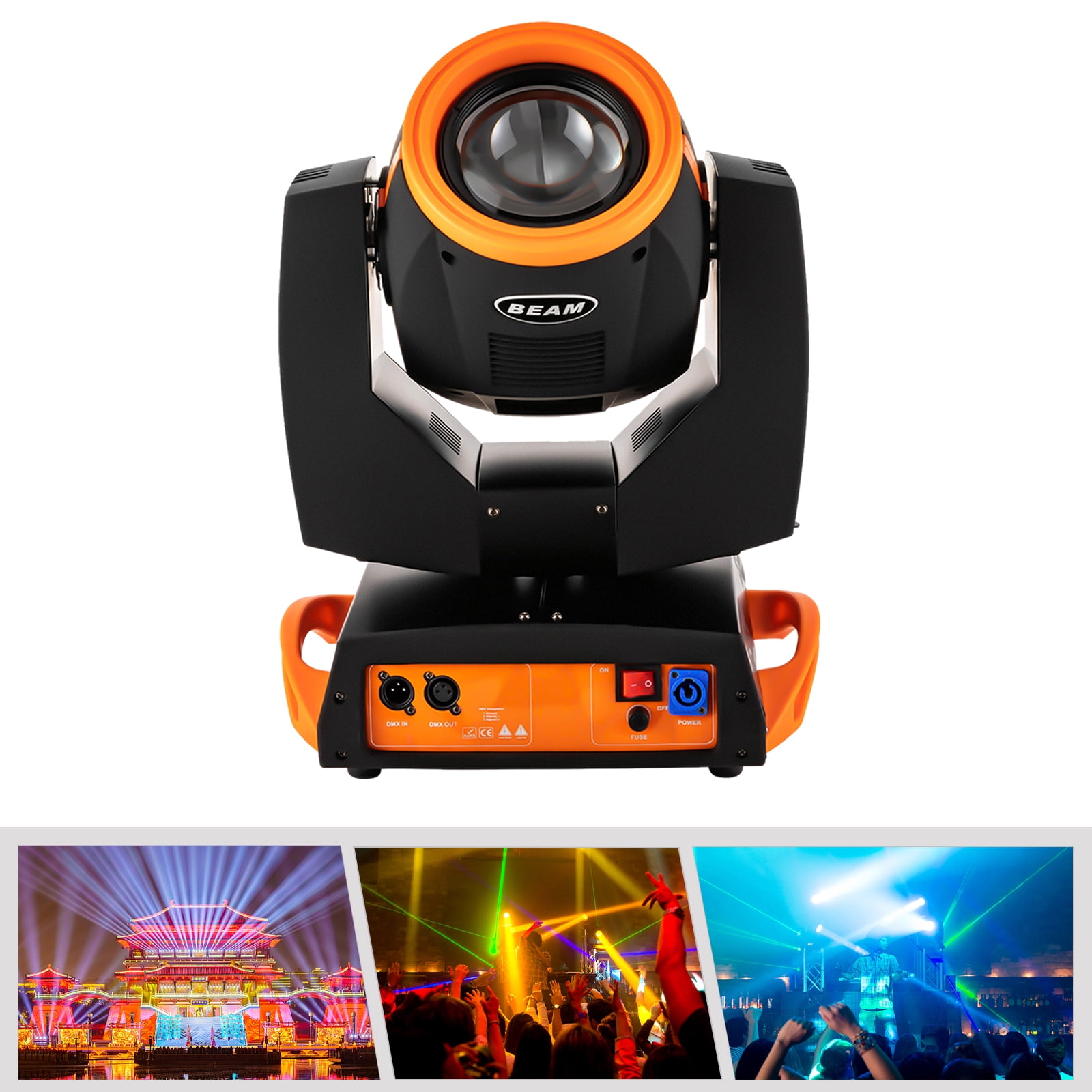 1* Moving Head Stage Light, Black& Orange, Suitable for Banquet Halls, Discotheques, Christmas, Birthday Parties, Clubs, Voltage: AC110-245V 50/60HZ