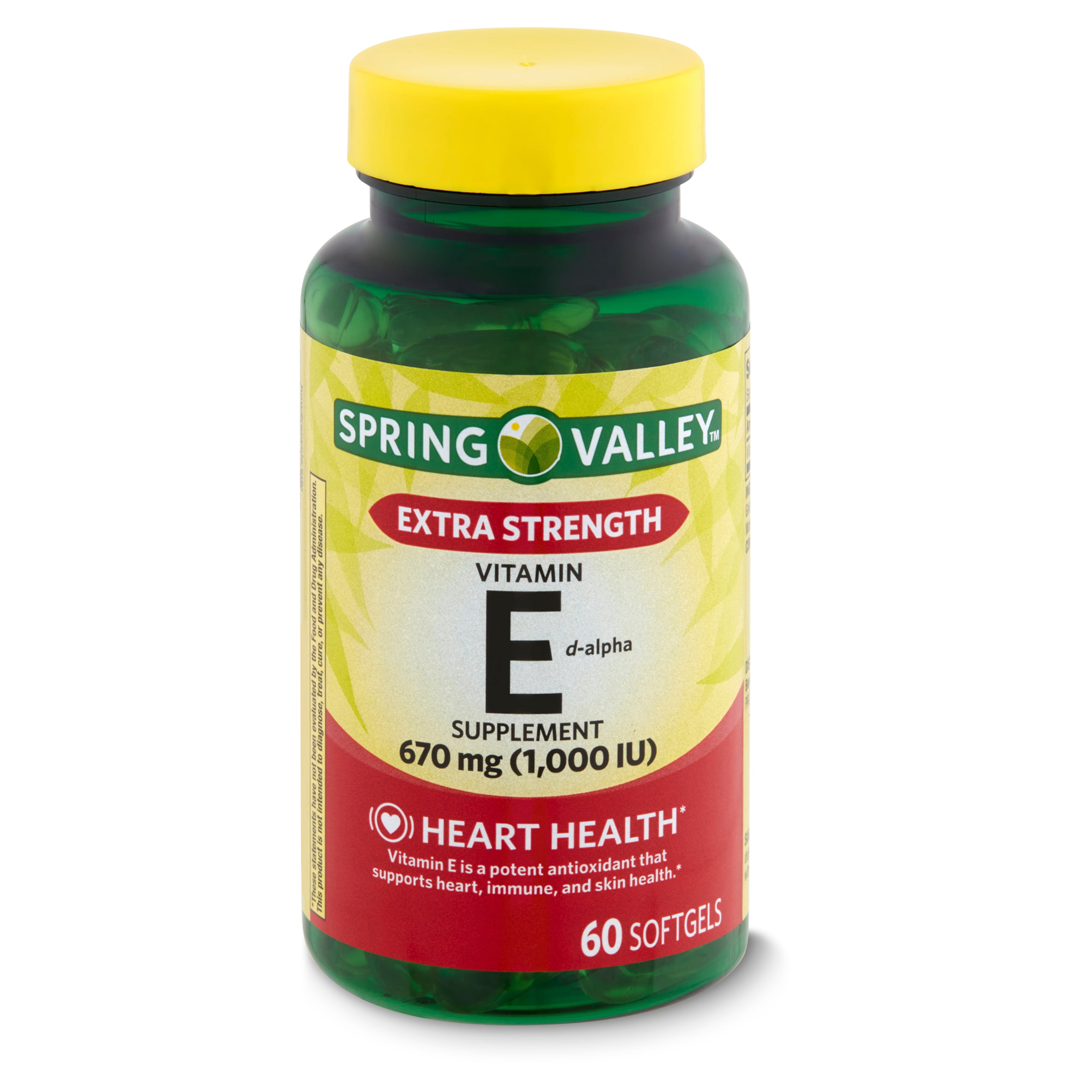 Behandeling schaak vlees Spring Valley Extra Strength Vitamin E D-Alpha Supplement, 670 mg (1,000  IU), 60 count - Walmart.com