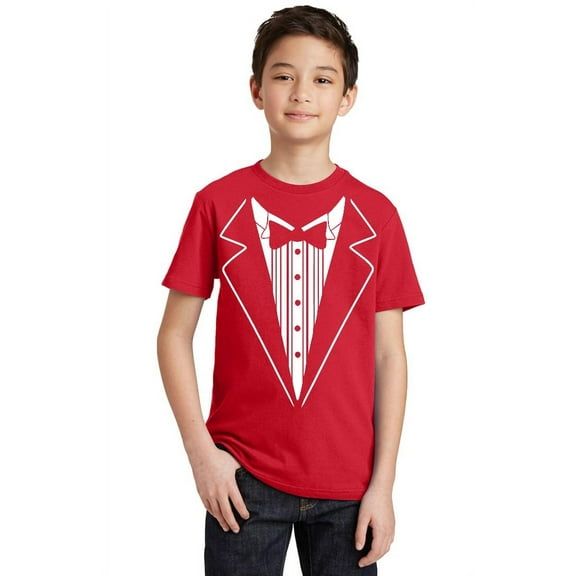 P&B Tuxedo White Funny Wedding Ceremony Party Youth T-shirt, Youth XL, Red