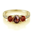 thumbnail image 2 of Gem Stone King 3.12 Ct Oval Checkerboard Red Garnet 18K Yellow Gold Plated Silver Moissanite Ring (Size 7), 2 of 4