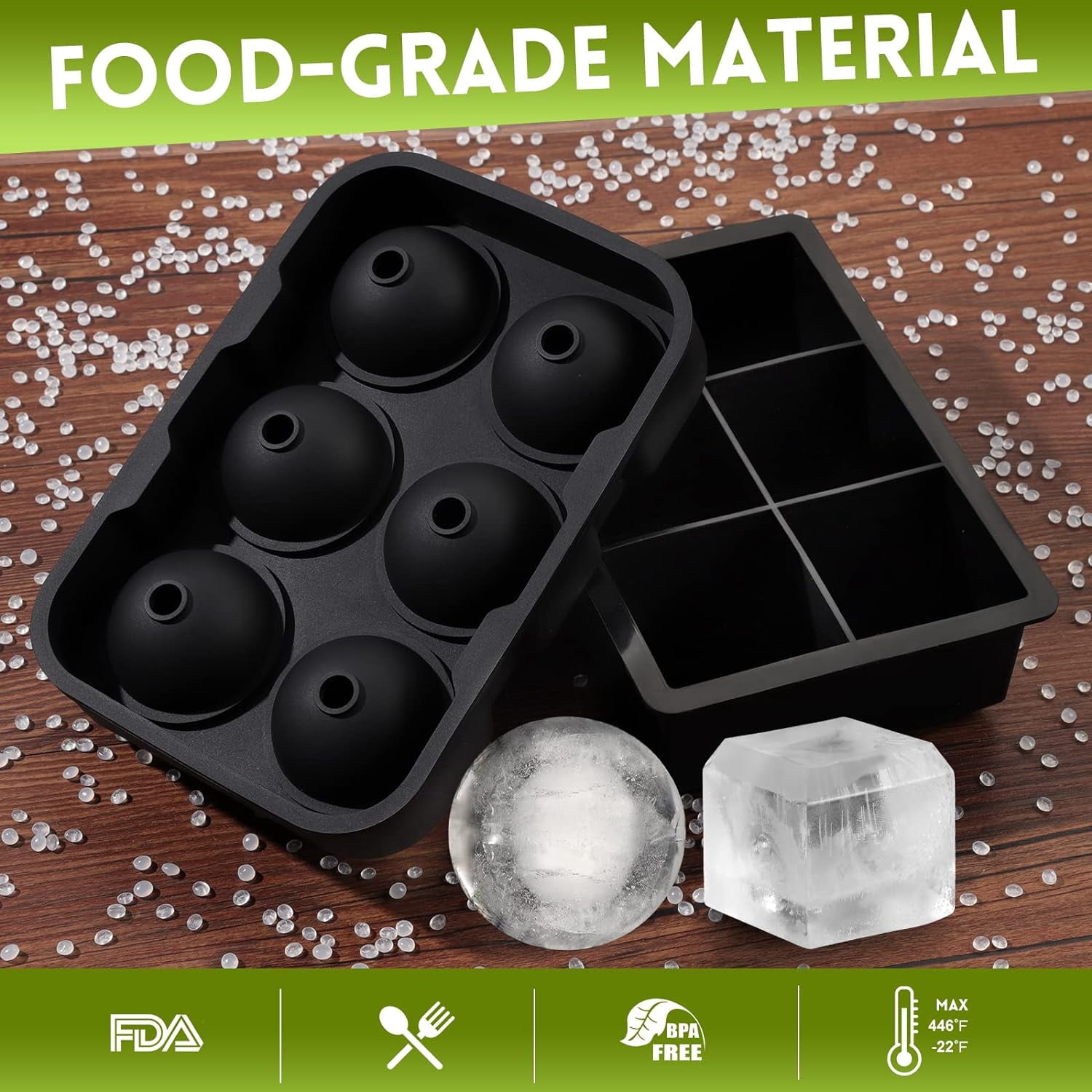 Ice Cube Moulds & Trays Set,Silicone Sphere Giant Ice Ball Maker with Lid, Large Square Ice Cube Tray for Freezer, Prefect for Whiskey, Cocktails,Gin & Drinks Ice Cool,Reusable & BPA Free