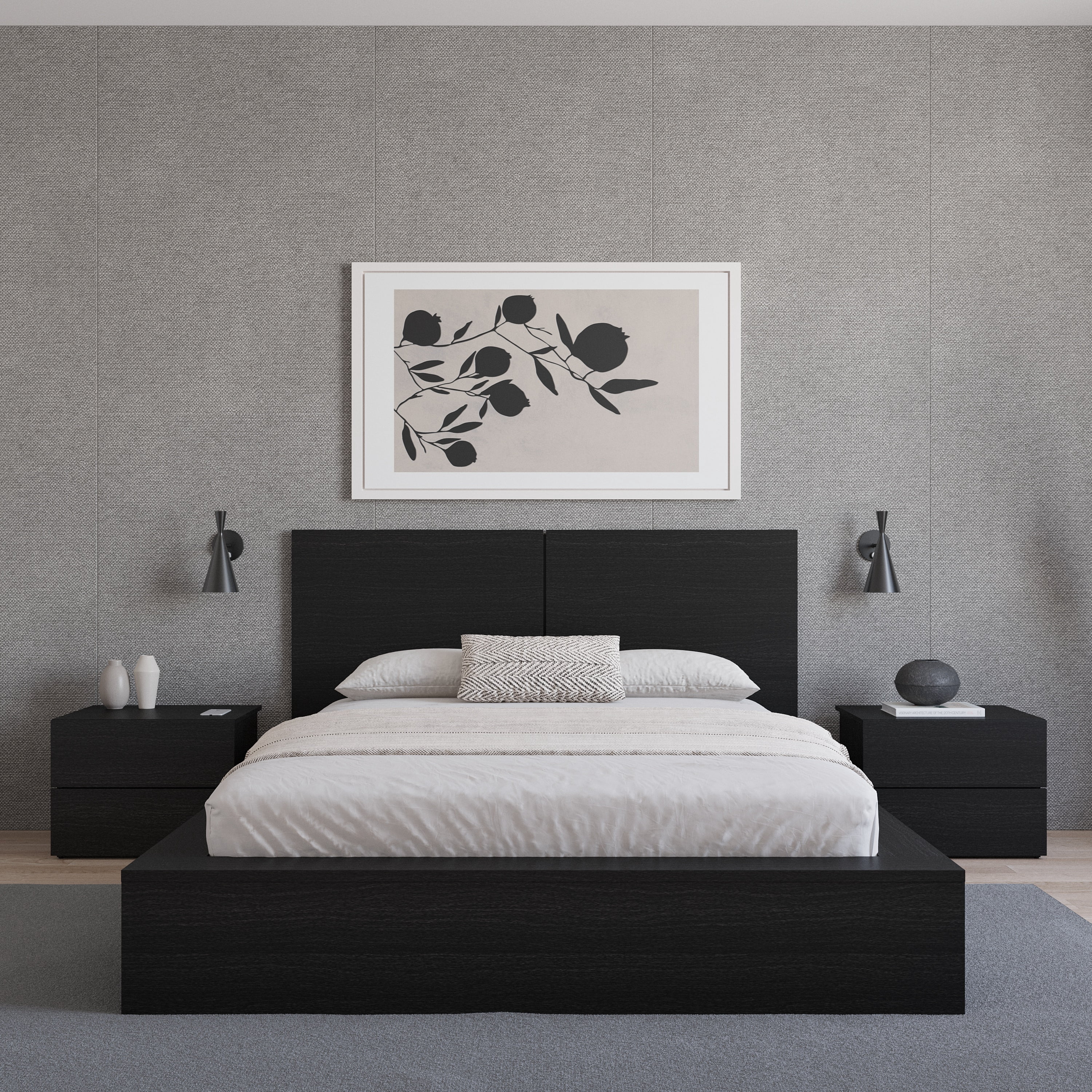 Nexera James Modern 2 Drawer Nightstand, Black Oak