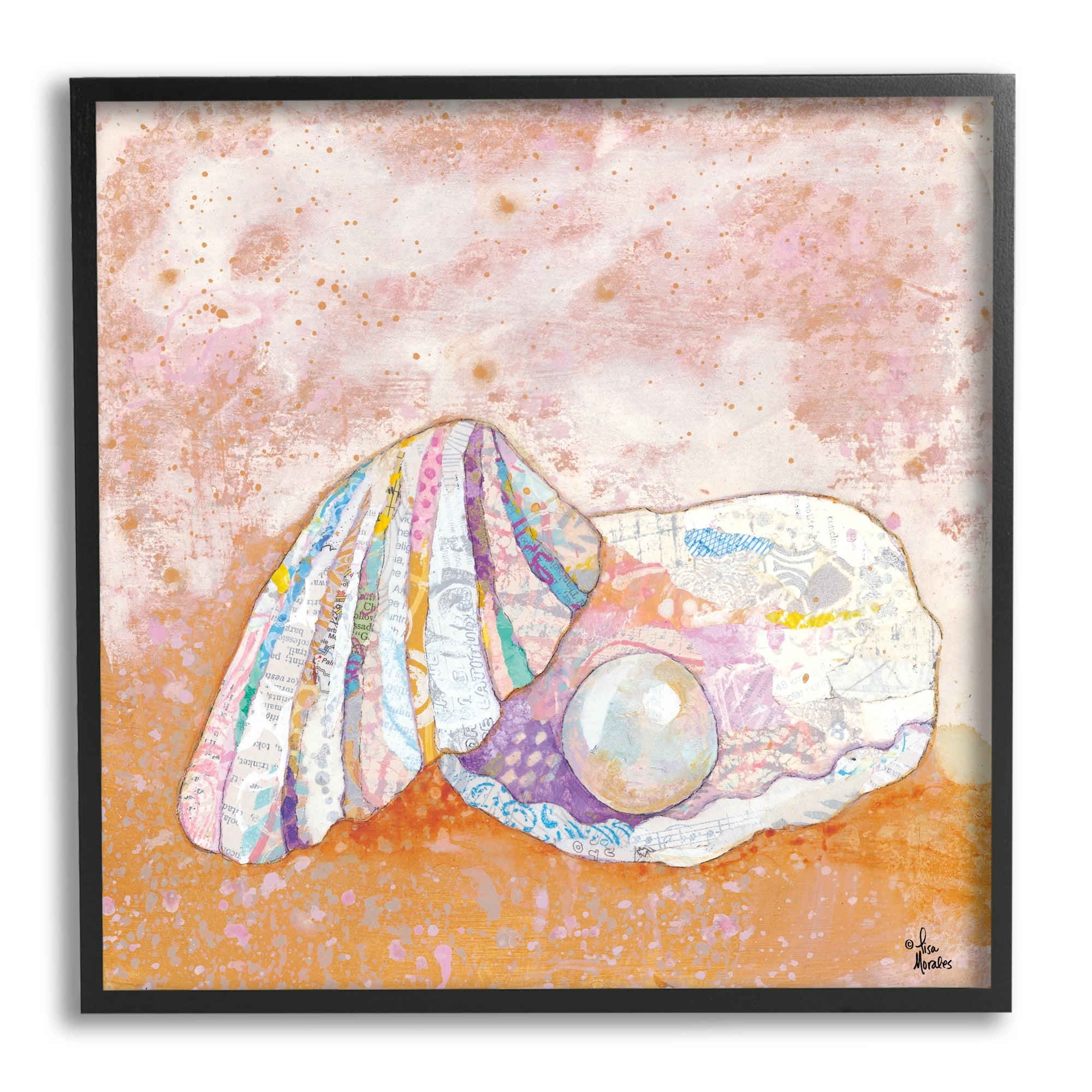 Stupell Industries Collaged Clam Shell Pearl Mixed Speckled Ephemera Painting White Framed Art Print Wall Art, Design by Lisa Morales