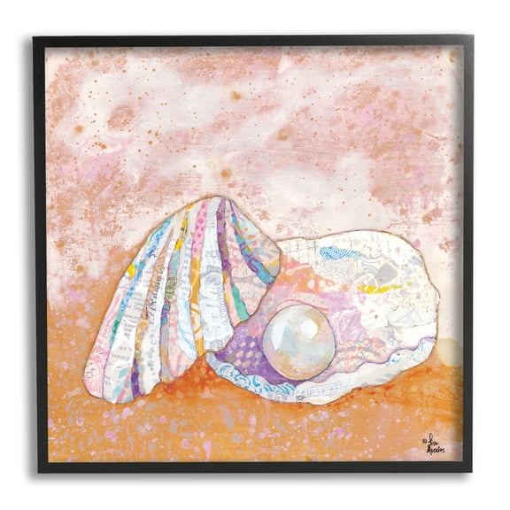 Stupell Industries Collaged Clam Shell Pearl Mixed Speckled Ephemera Painting Black Framed Art Print Wall Art, Design by Lisa Morales