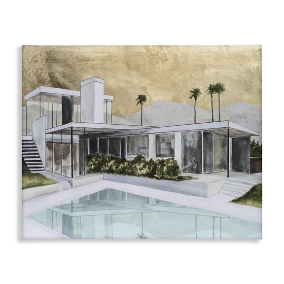 Stupell Industries Mid-Century Chic Tropical Pool Yard Canvas Art, 20 x 16, by Michael Willett