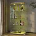 thumbnail image 2 of GZXS Display Cabinet with 2 Glass Doors and LED Lights, 4-Tier Tempered Glass Curio Collection Showcase w/ Rolling Wheels, White, 32.09"L x 14.37"W x 64.25"H, 2 of 8